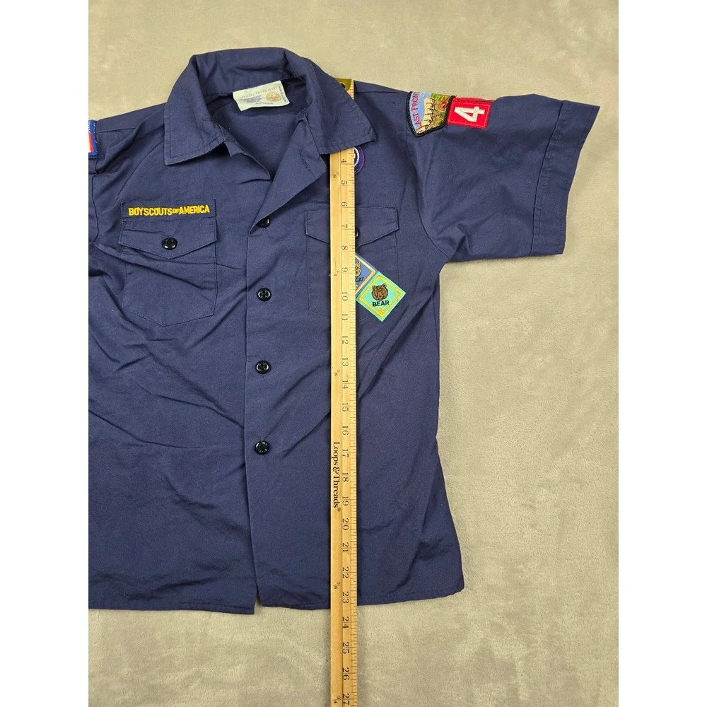 Boy Scouts of America Shirt Kids Youth Medium Blue Patches Short Sleeve Gorpcore
